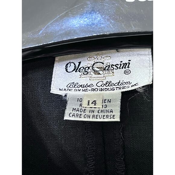 VTG Ole Cassidy Blouse   Black Color-block linen Shirt Sz14 Button Front  NWOT - Picture 7 of 7